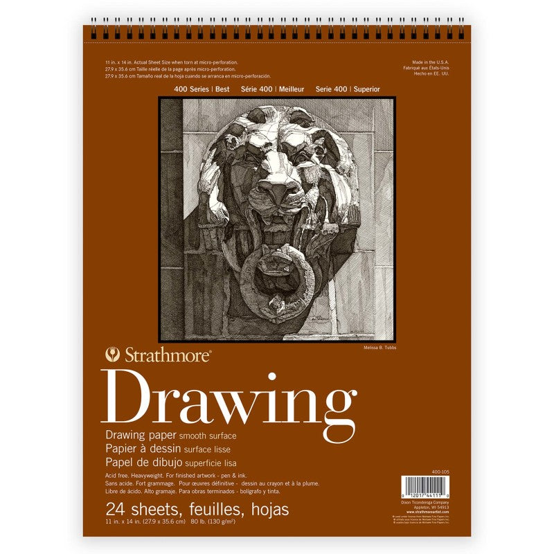 400 Series Drawing Paper Pad, Smooth Finish, Top Wire Binding, 24 Sheet, 11x14 inch, 1 Count