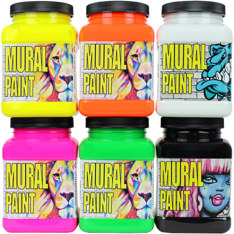 Mural Paint, Pint, 6 Neon Colors Set