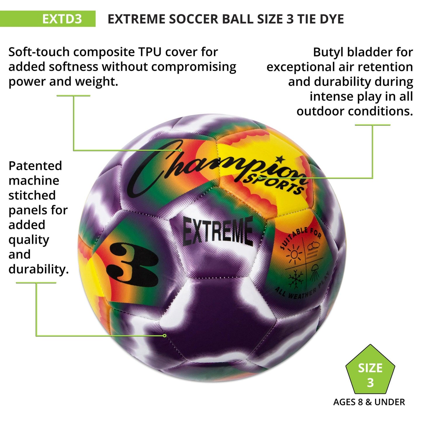 Extreme Tiedye Soccerball, Size 3 - Loomini
