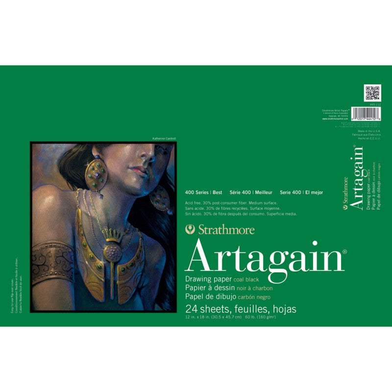 400 Series Artagain Pastel & Drawing Paper Pad, Coal Black, Glue Binding, 24 Sheet, 12x18 inch, 1 Count