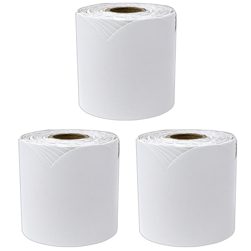 White Rolled Scalloped Bulletin Board Borders, 3 Inch x 65 Feet Per Roll, Pack of 3