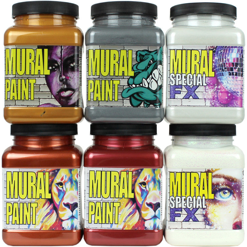 Mural Paint, Pint, 6 Metallic Colors Set