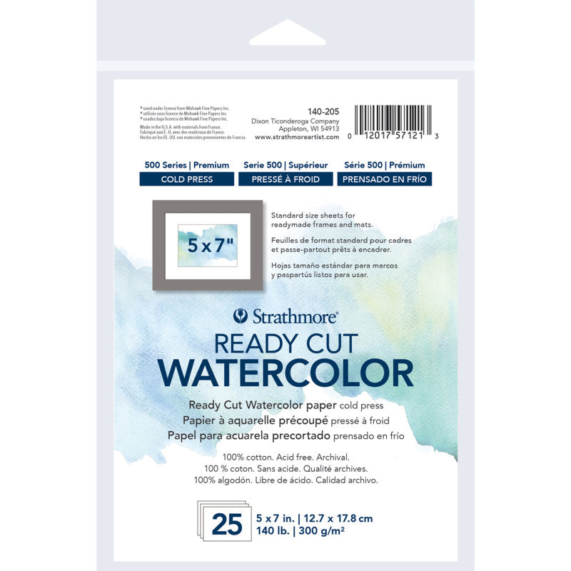 500 Series Ready Cut Watercolor Paper Pack, Cold Press, 5x7 inch, 25 Sheets