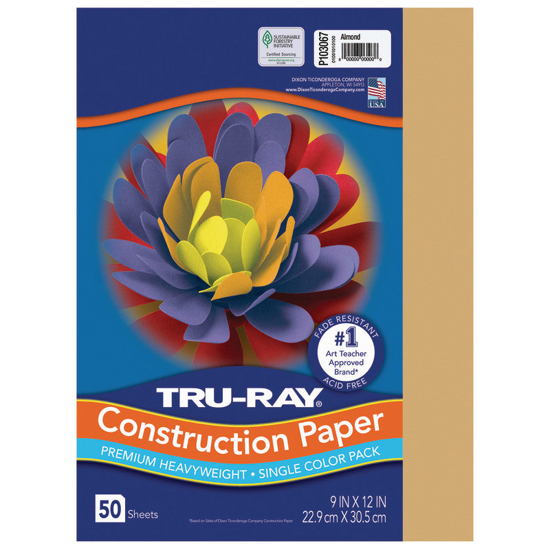 Construction Paper, Heavyweight, Almond, 9" x 12", 50 Sheets