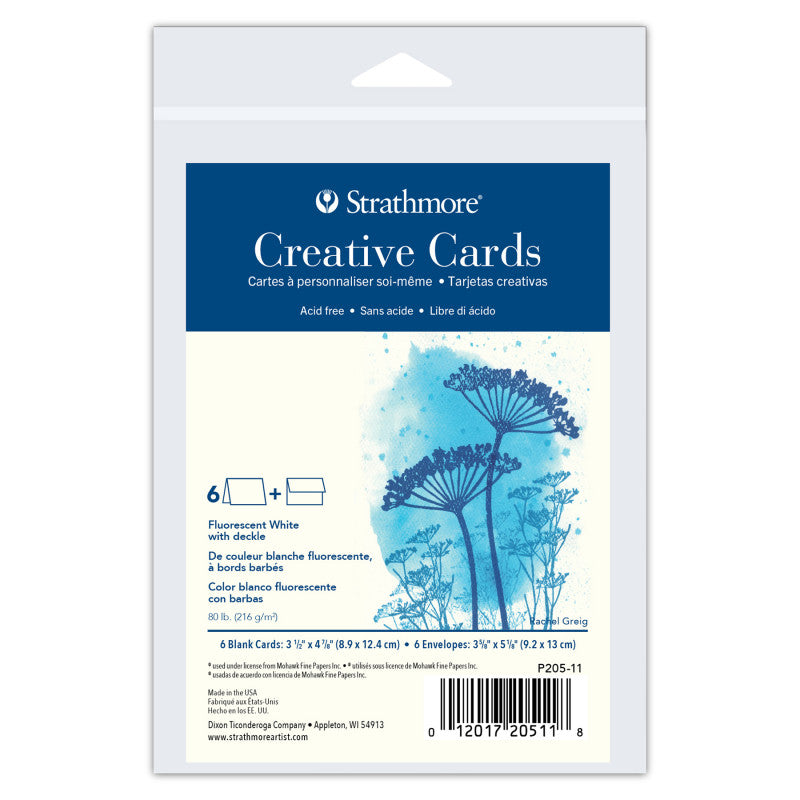 Creative Cards & Envelopes, Flourescent White with Deckle Edge, Anniversary Size, 3.5x4.875 inch, 6 Pack