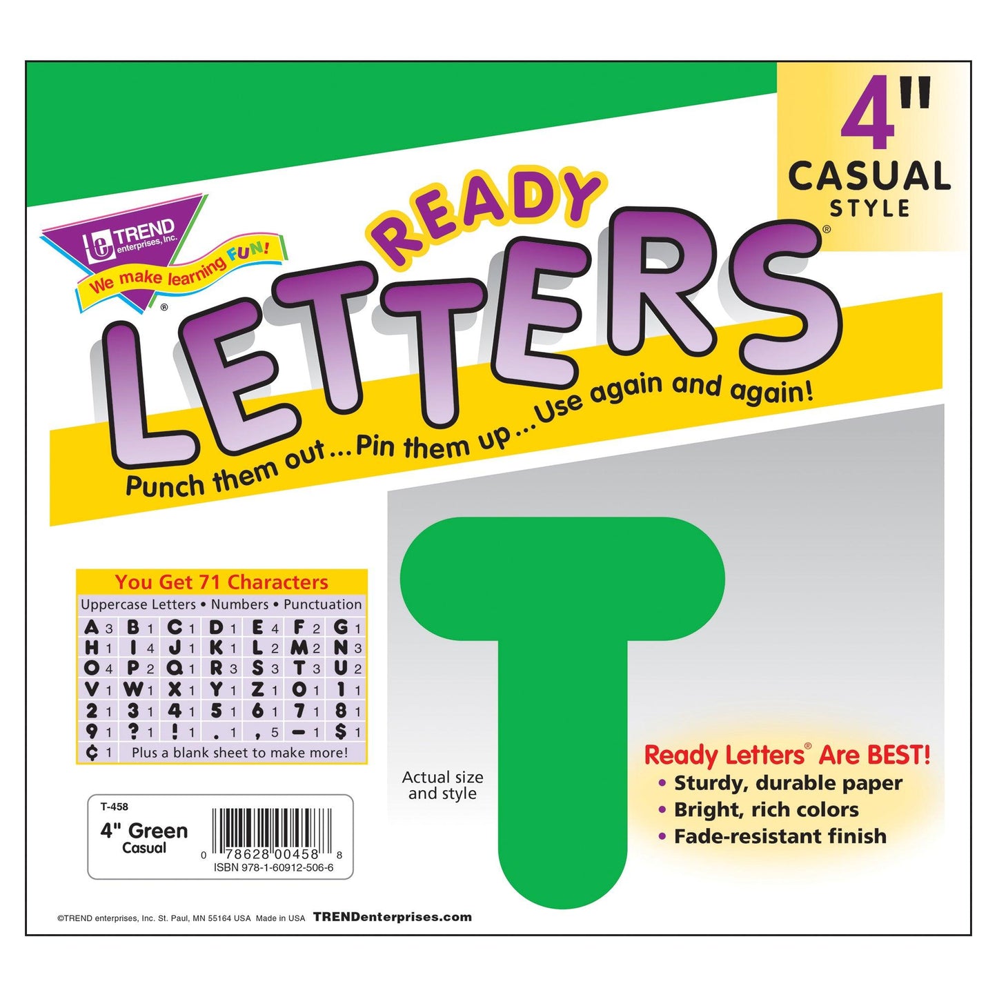 Green 4" Casual Uppercase Ready Letters®, 6 Packs - Loomini