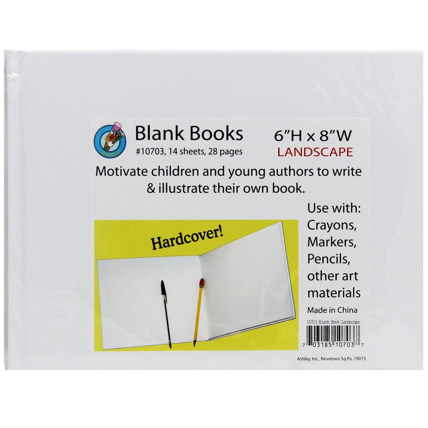Hardcover Blank Book, 8" x 6" Landscape, White, Pack of 12 - Loomini