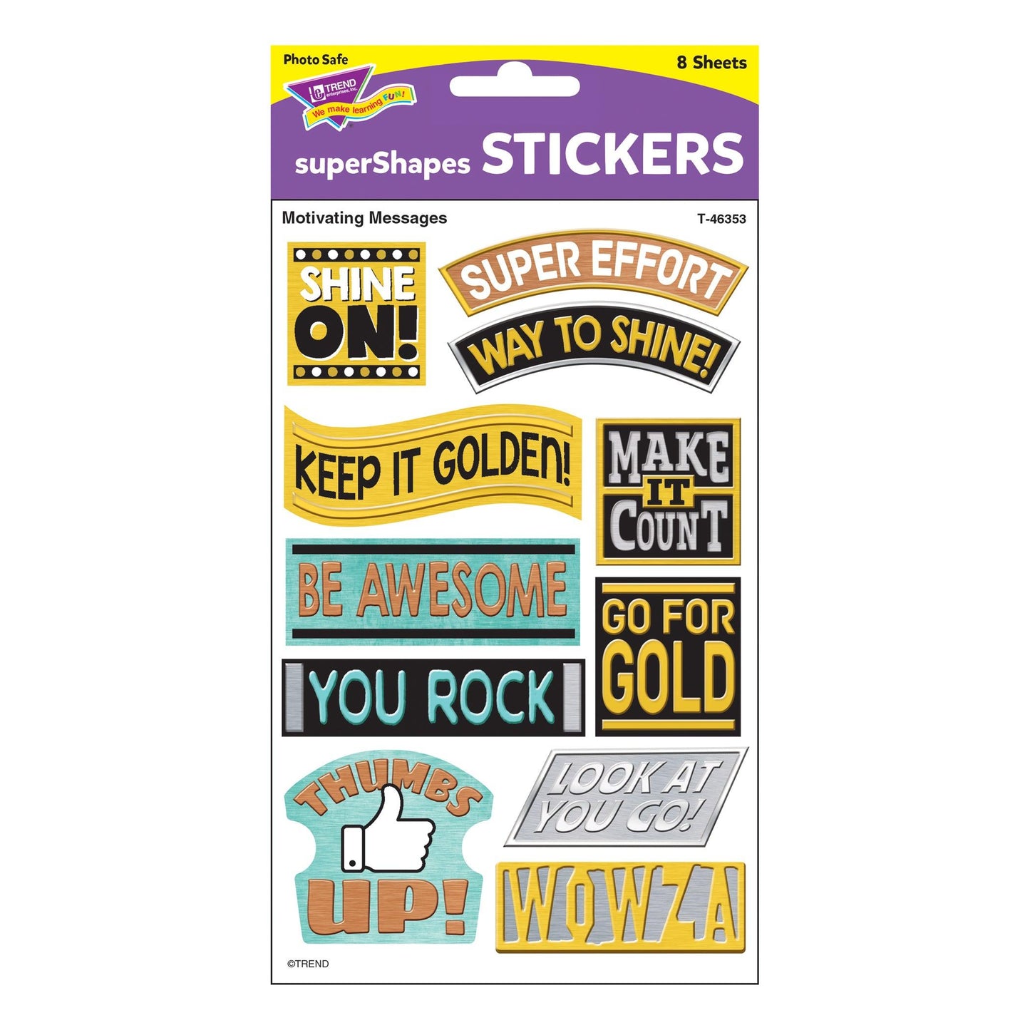 I ♥ Metal Motivating Messages superShapes Stickers - Large, 88 Per Pack, 6 Packs - Loomini