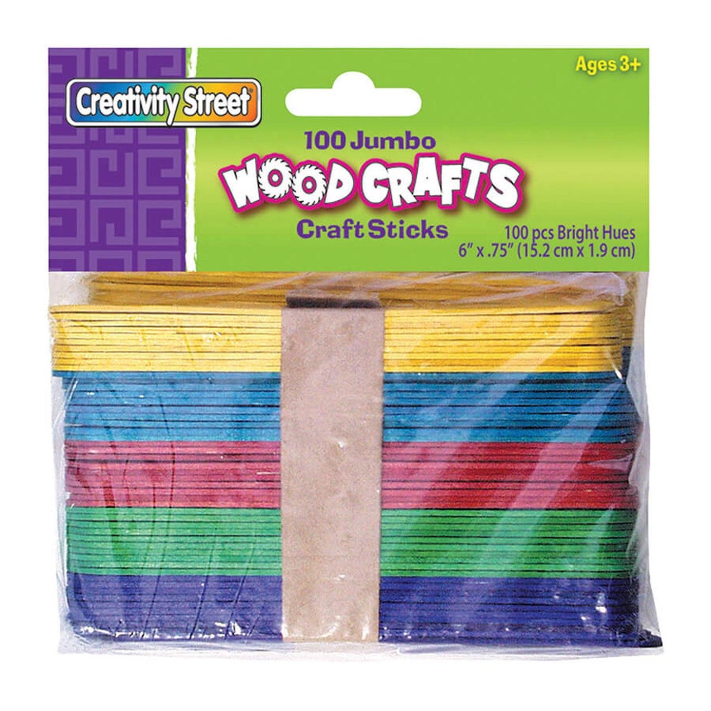 Jumbo Craft Sticks, Bright Hues Assorted, 6" x .75", 100 Per Pack, 12 Packs - Loomini