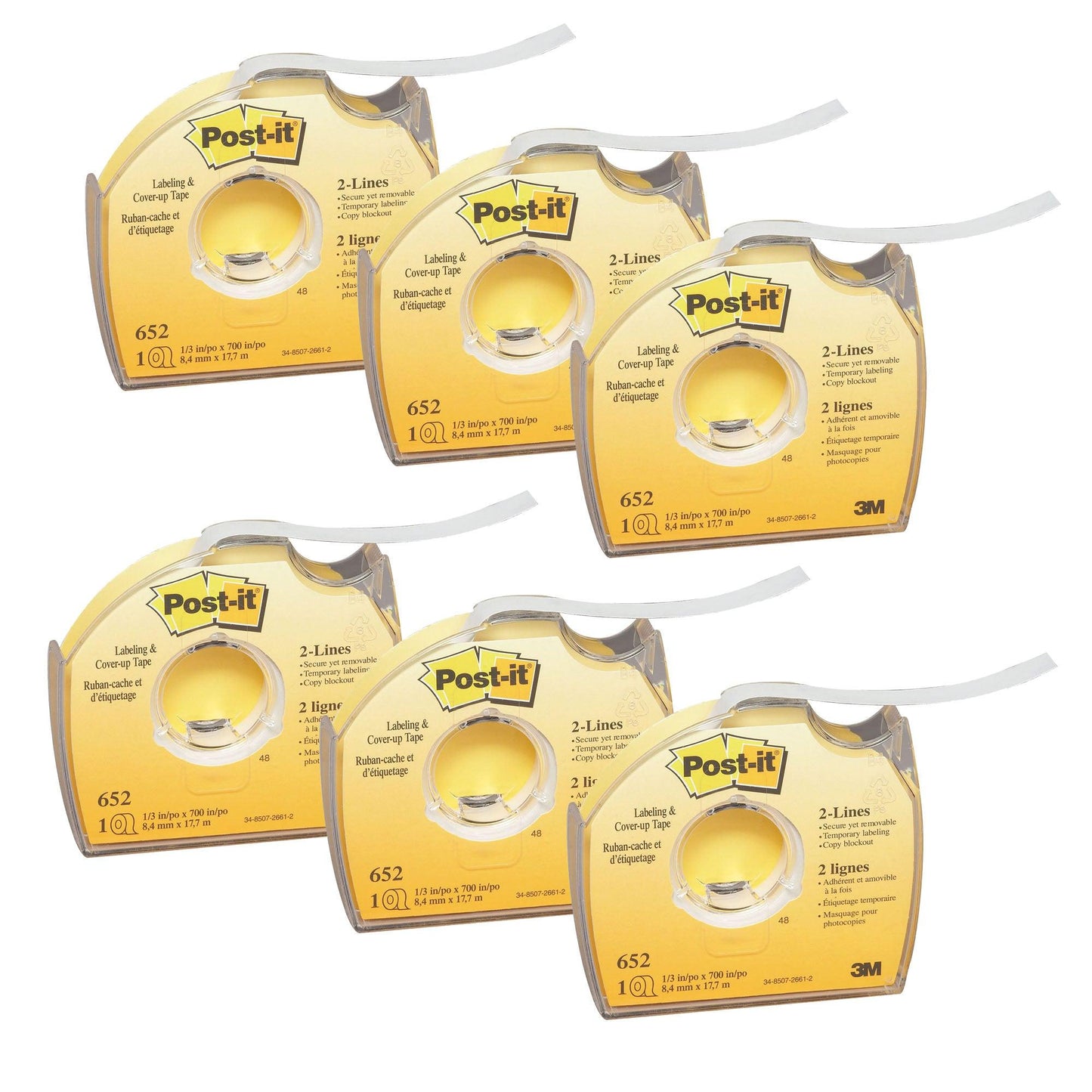 Labeling & Cover-Up Tape Roll, 2-Lines, White, 1/3" x 700", Pack of 6 - Loomini