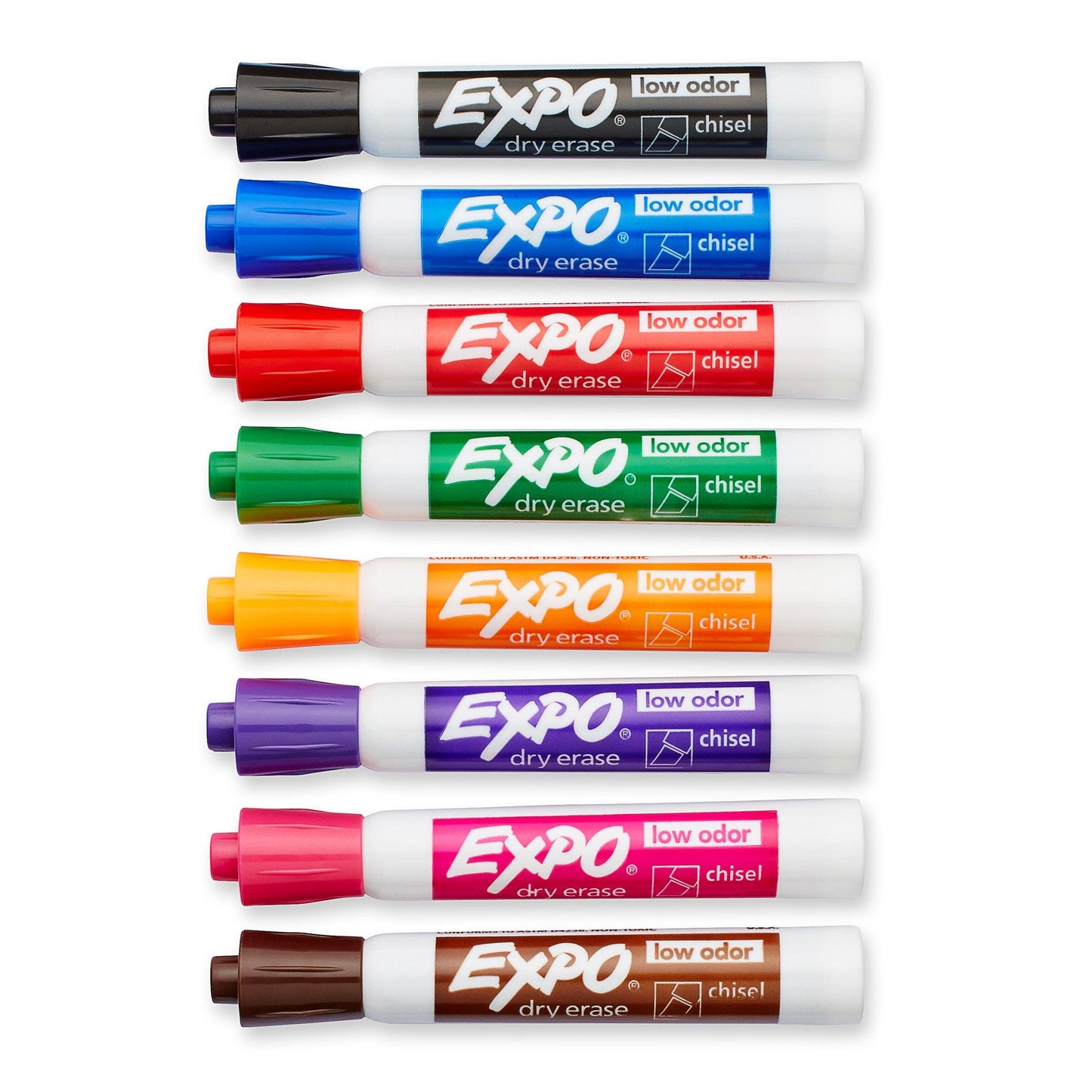 Low-Odor Dry Erase Markers, Chisel Tip, 8 Colors, Pack of 8 - Loomini