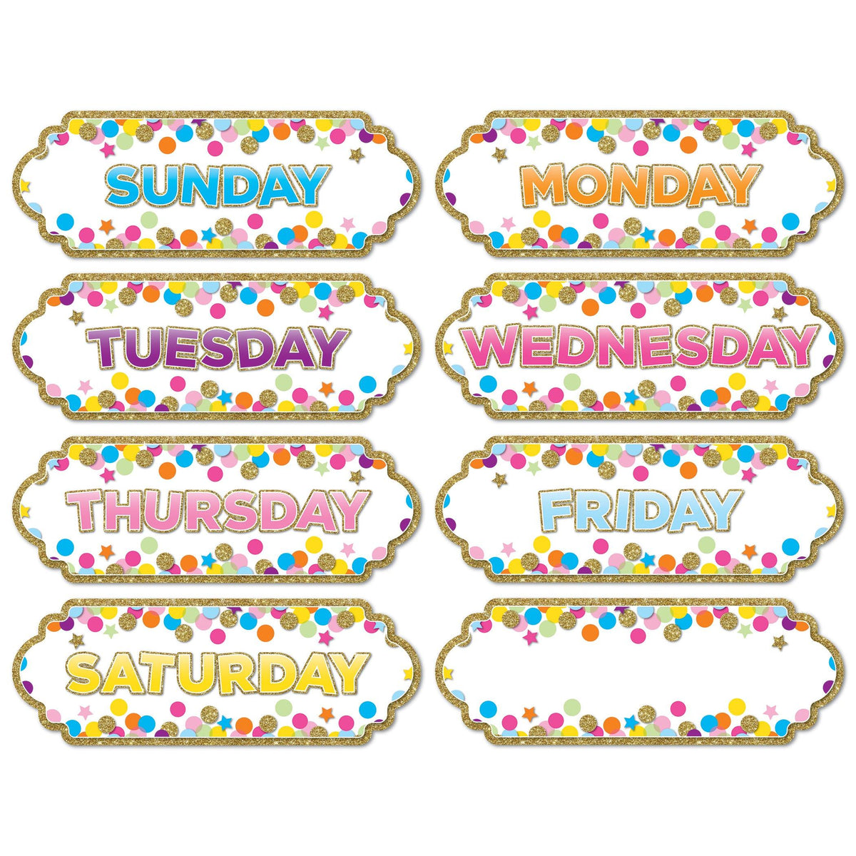 Magnetic Die-Cut Timesavers & Labels, Confetti Days of the Week, 8 Per Pack, 6 Packs - Loomini