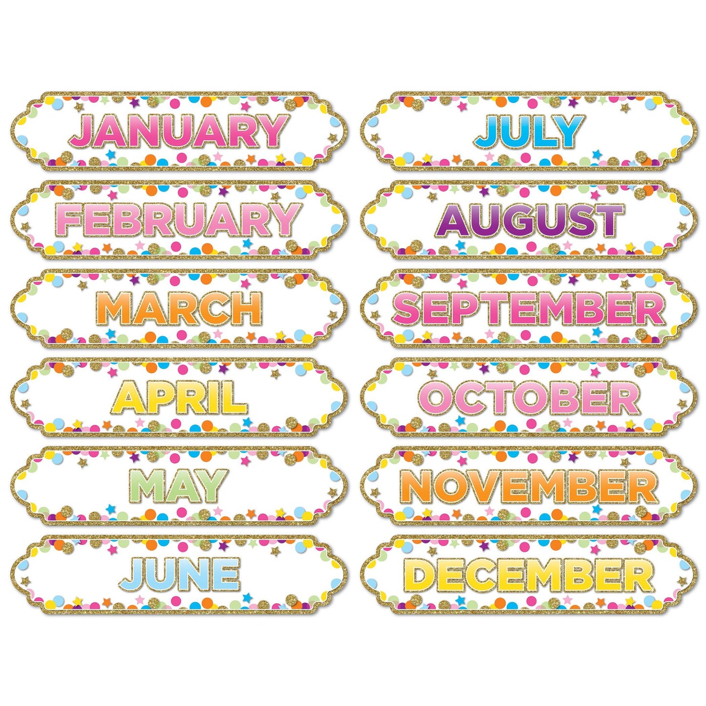 Magnetic Die-Cut Timesavers & Labels, Confetti Months of the Year, 12 Per Pack, 6 Packs - Loomini