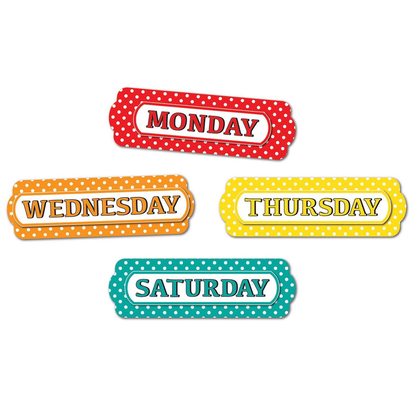 Magnetic Die-Cut Timesavers & Labels, Days of the Week, White Polka Dots On Assorted Colors, 8 Per Pack, 3 Packs - Loomini