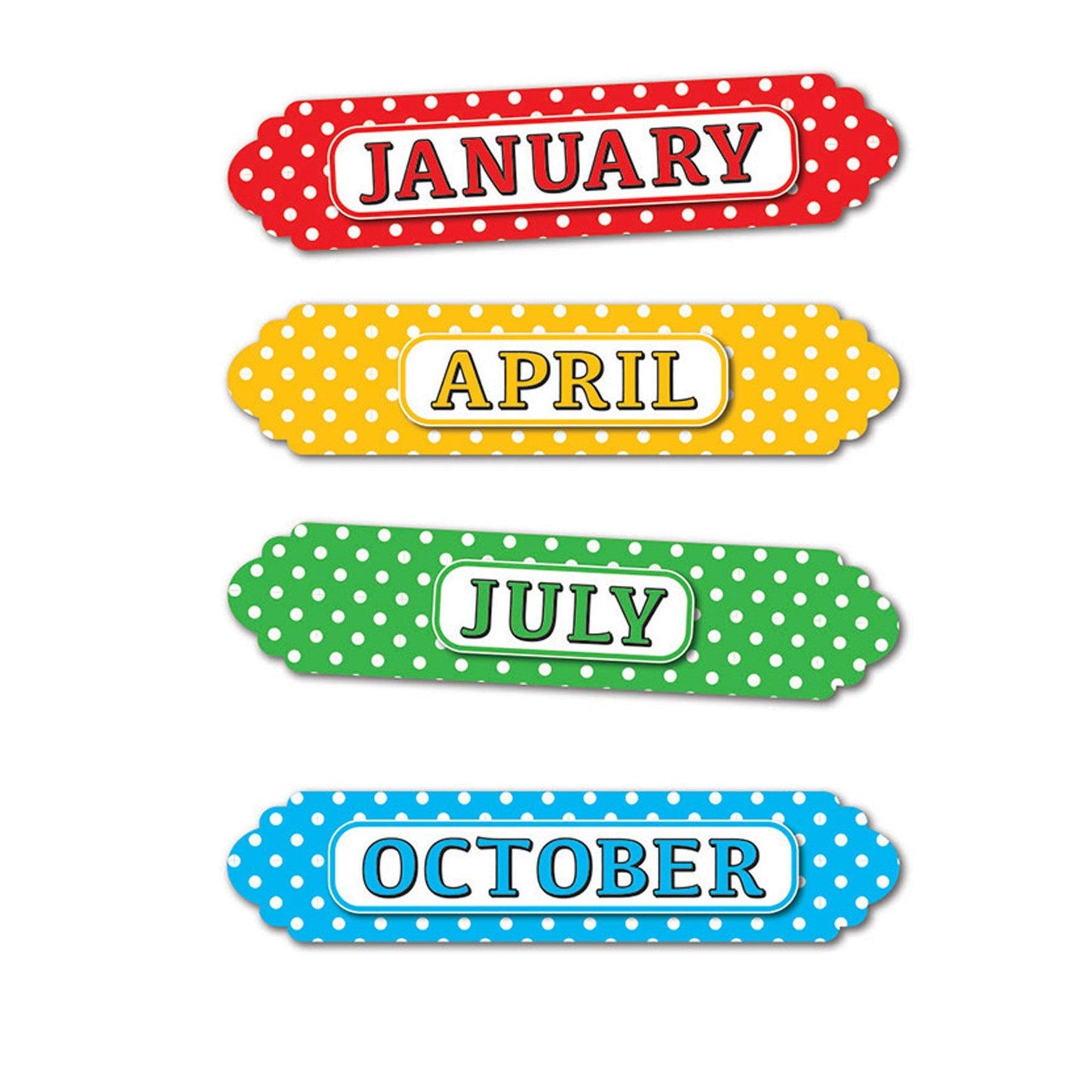 Magnetic Die-Cut Timesavers & Labels, Months of the Year, White Polka Dots On Assorted Colors, 12 Per Pack, 3 Packs - Loomini