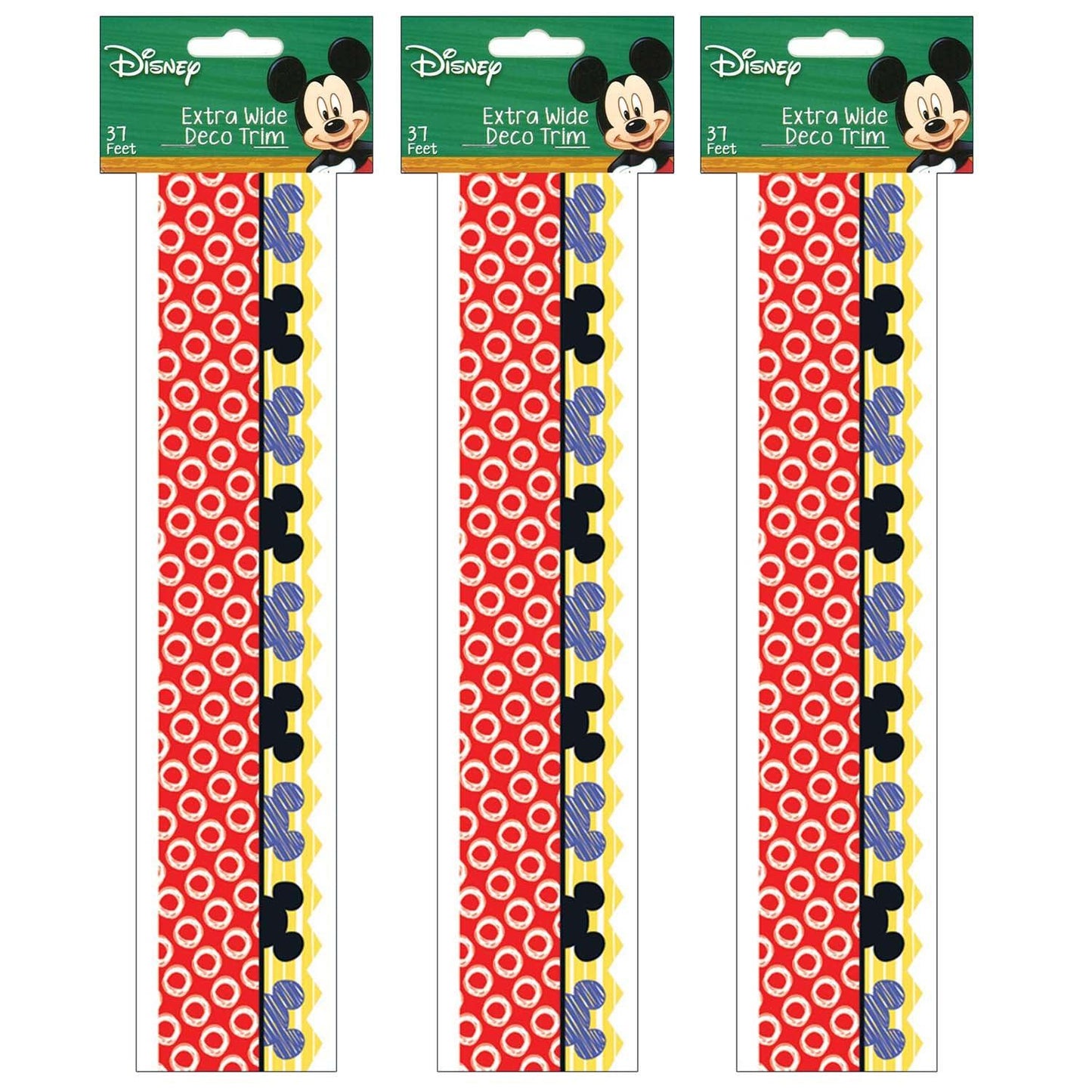 Mickey® Color Pop! Peeking Head Extra Wide Deco Trim®, 37 Feet Per Pack, 3 Packs - Loomini