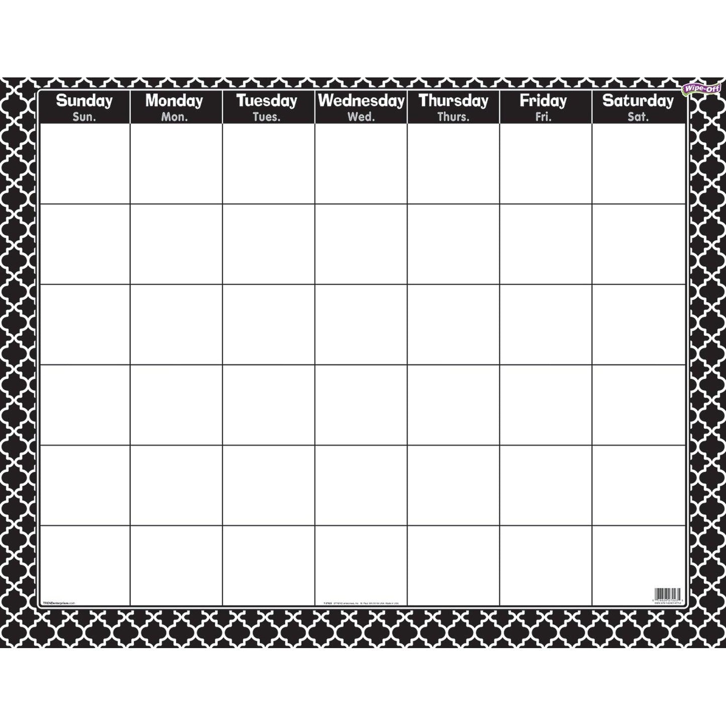 Moroccan Black Wipe-Off® Calendar, Monthly, Pack of 6 - Loomini