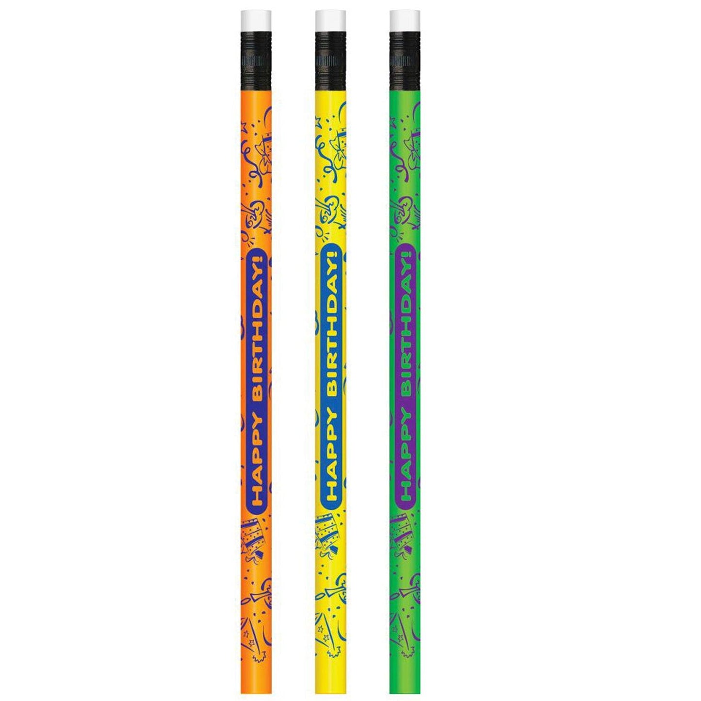 Neon Happy Birthday Pencil, Pack of 144 - Loomini