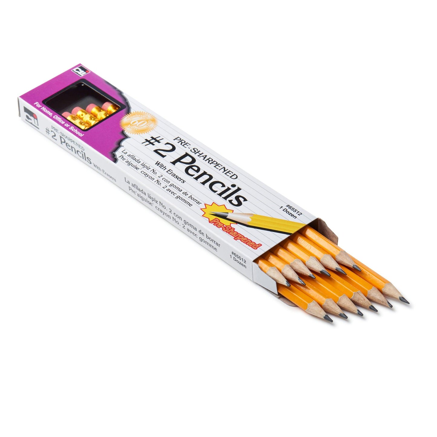No. 2 Pencil with Eraser, Pre-Sharpened, Yellow, 12 Per Pack, 12 Packs - Loomini