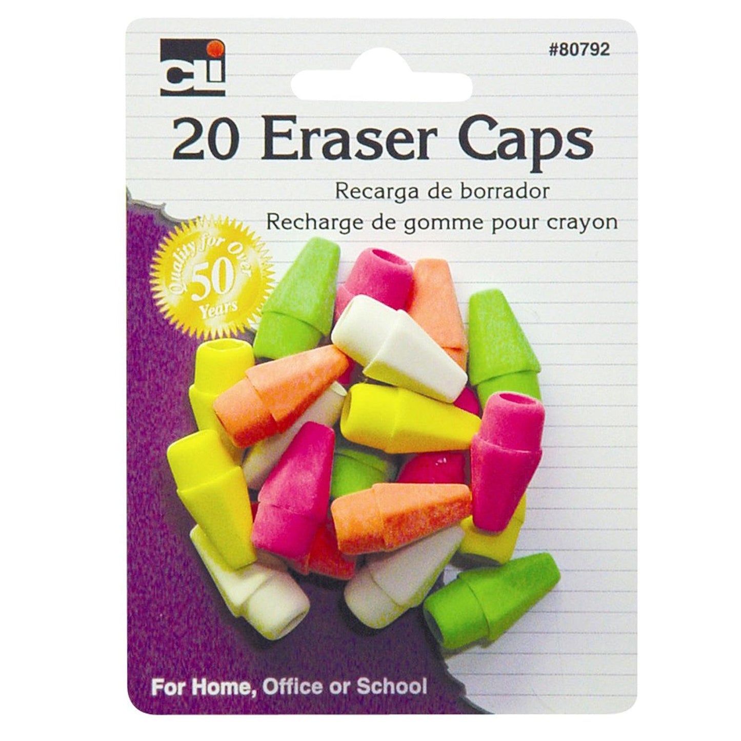Pencil Eraser Caps, Assorted Neon Colors, 20 Per Pack, 12 Packs - Loomini