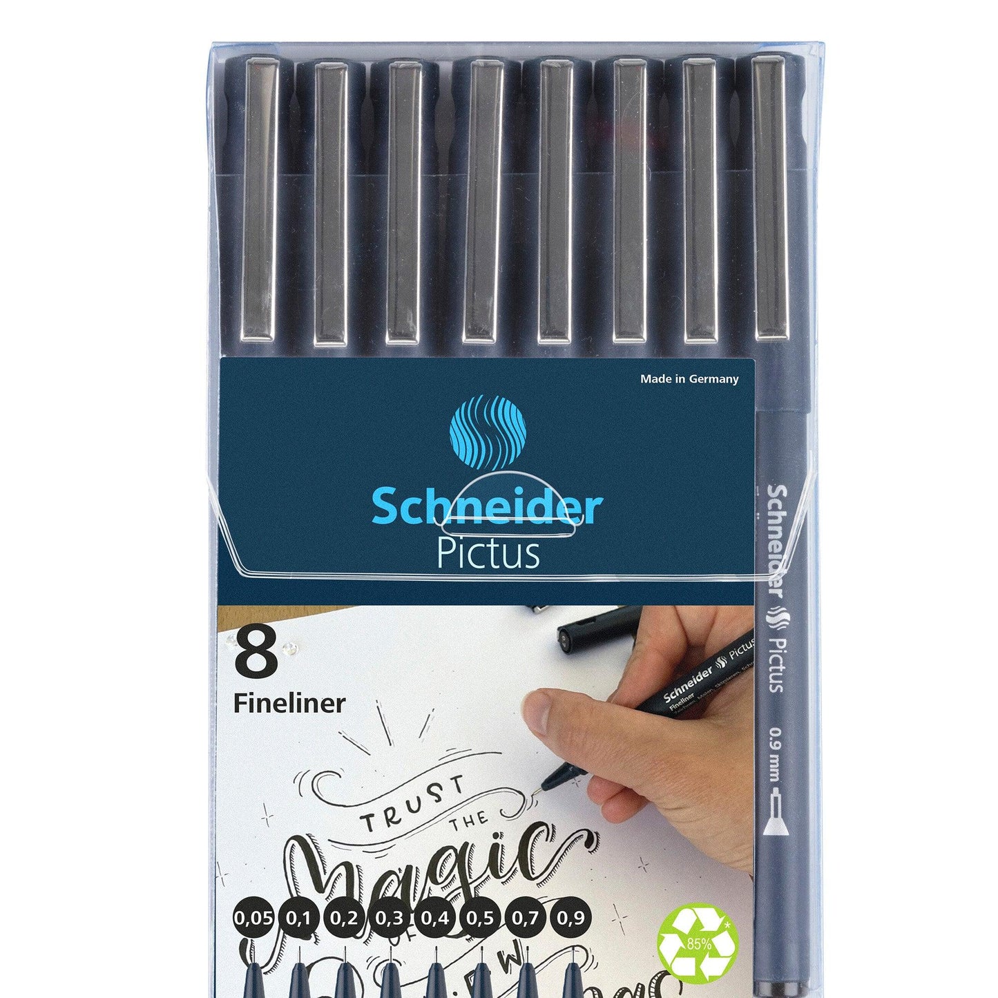 Pictus Fineliners, Wallet, 8 Pieces, Black Ink, Assorted Sizes - Loomini