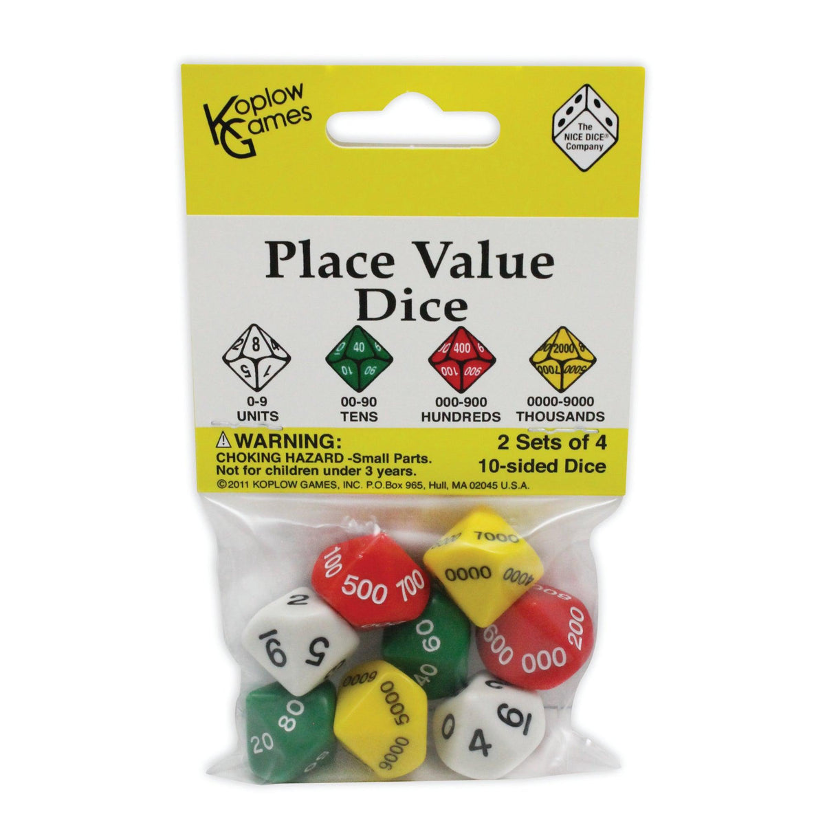Place Value Dice, 2 Sets of 4 10-Sided Dice Per Pack, 6 Packs - Loomini