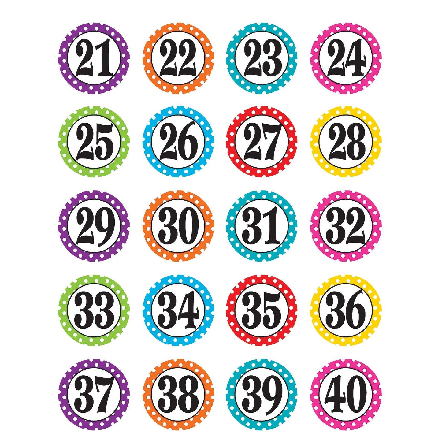 Polka Dots Numbers Stickers, 120 Per Pack, 6 Packs - Loomini