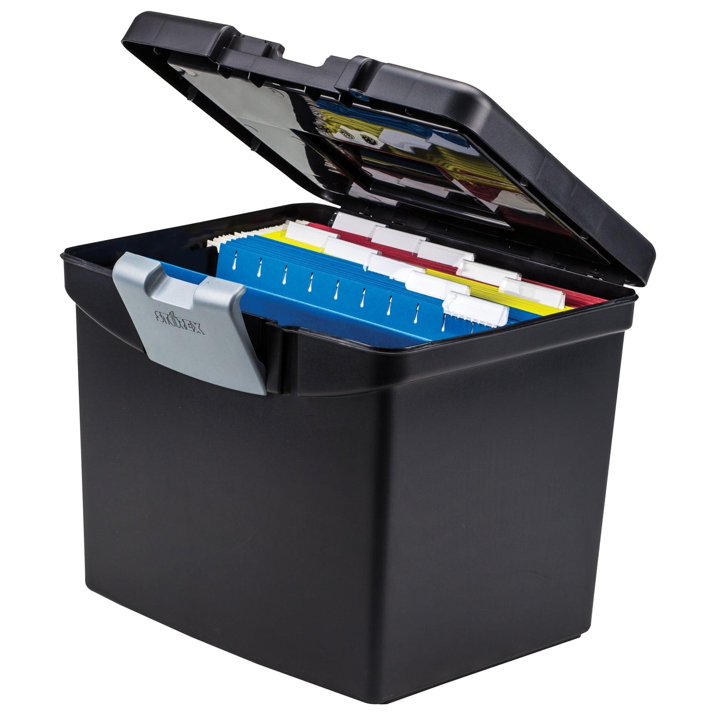 Portable File Box with XL Storage Lid, Black - Loomini
