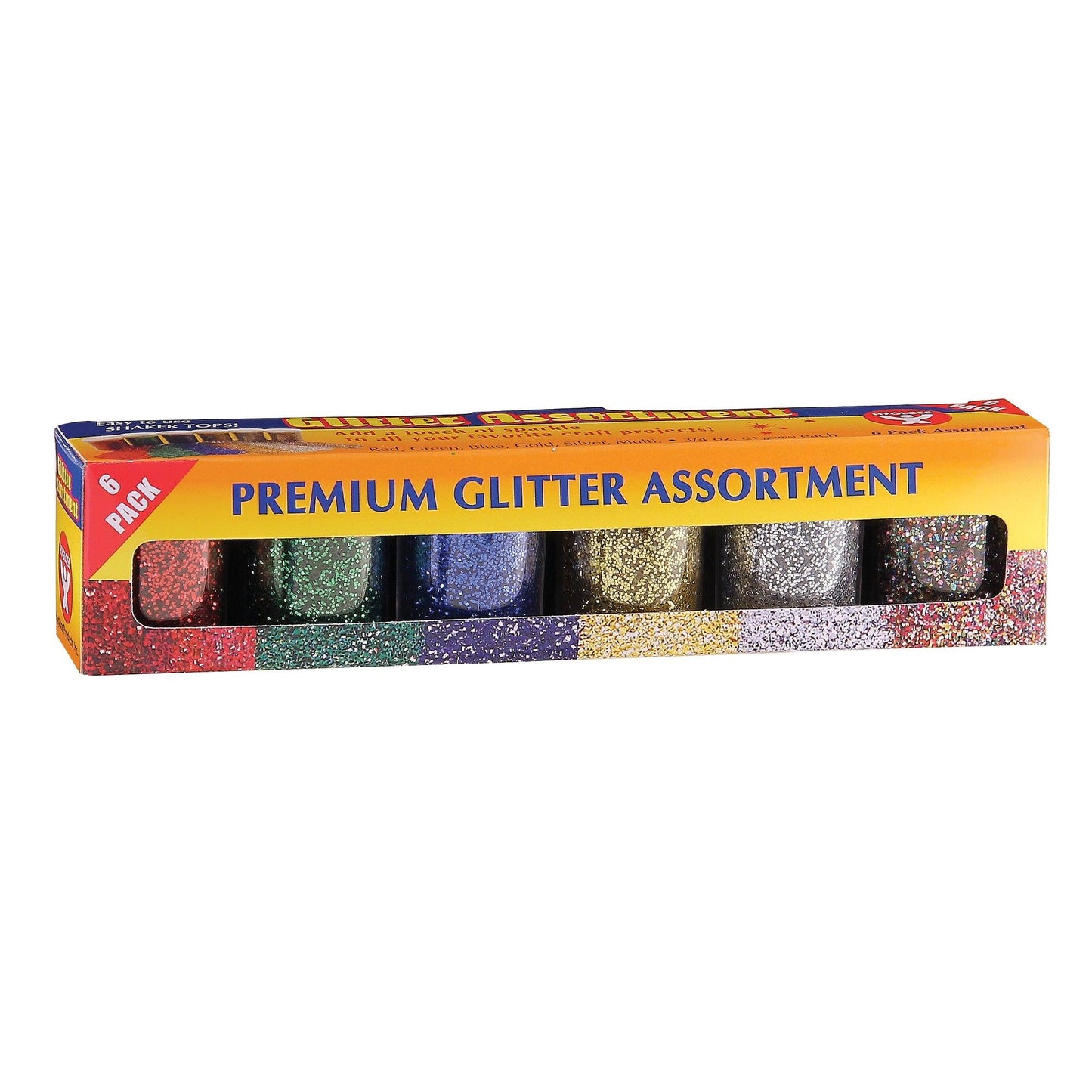 Premium Glitter Assortment, 6 Colors Per Pack, 3 Packs - Loomini