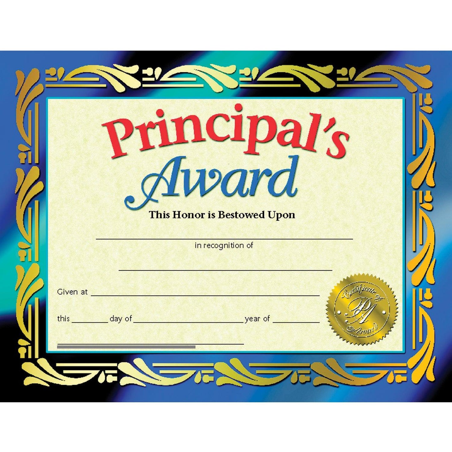 Principal's Award Certificate, 8.5" x 11", 30 Per Pack, 3 Packs - Loomini