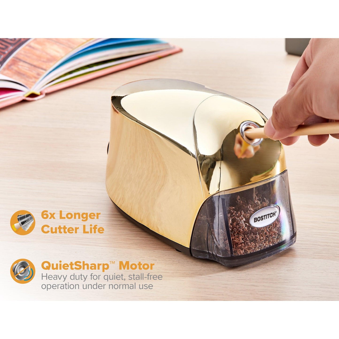 QuietSharp Executive Electric Pencil Sharpener Gold - Loomini
