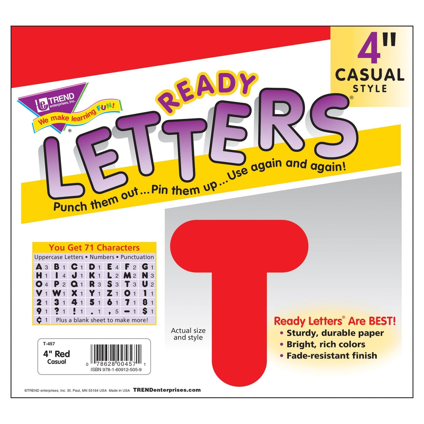 Red 4" Casual Uppercase Ready Letters®, 6 Packs - Loomini