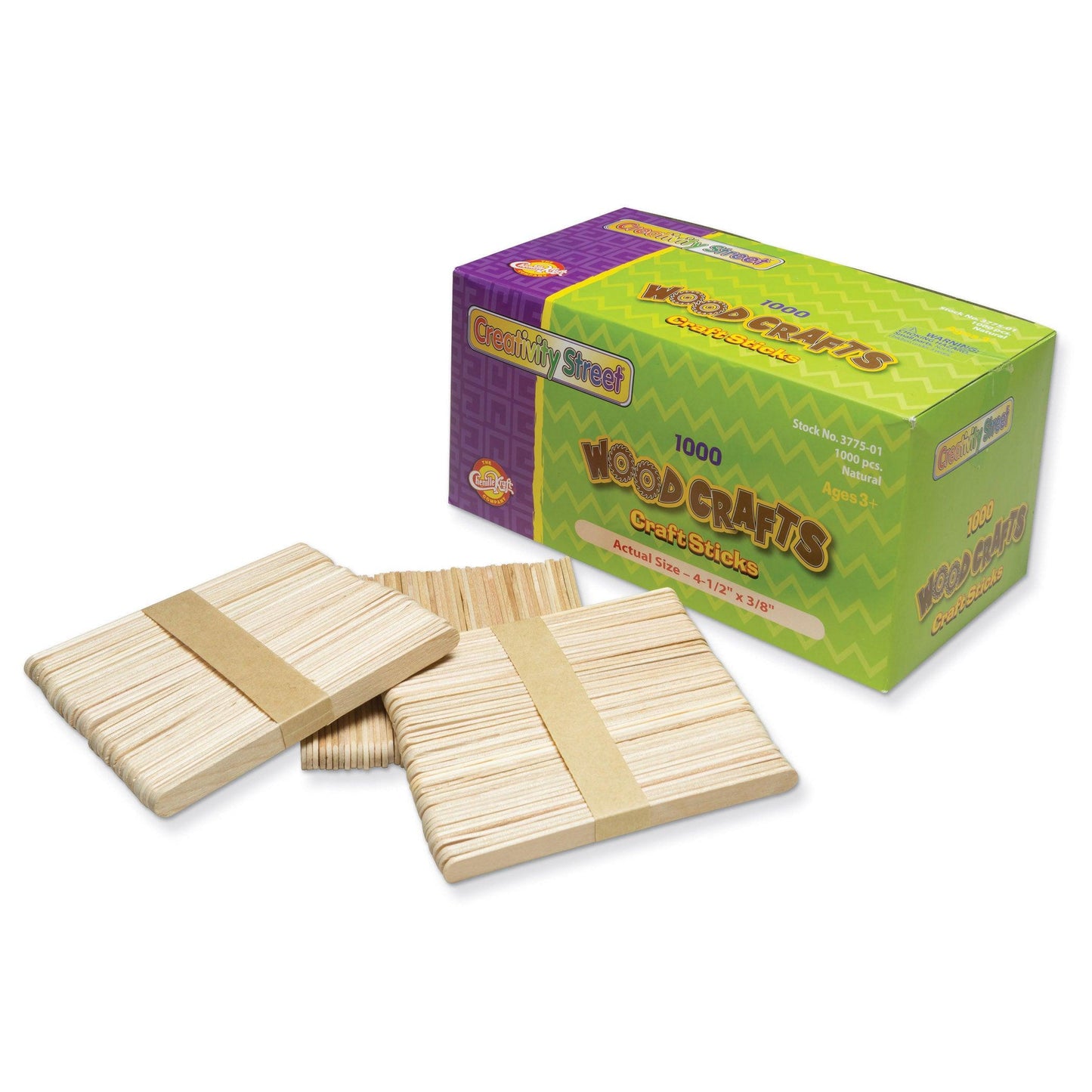 Regular Craft Sticks, Natural, 4-1/2" x 3/8", 1000 Pieces Pack, 2 Packs - Loomini