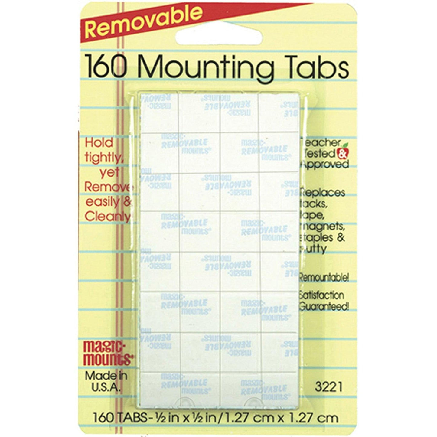 Removable Mounting Tabs, 1/2" x 1/2", 160 Per Pack, 6 Packs - Loomini