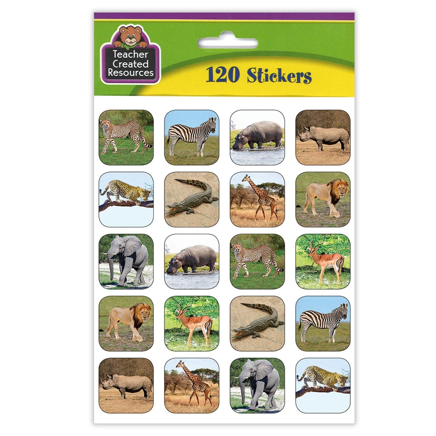 Safari Animals Stickers, 120 Per Pack, 12 Packs - Loomini