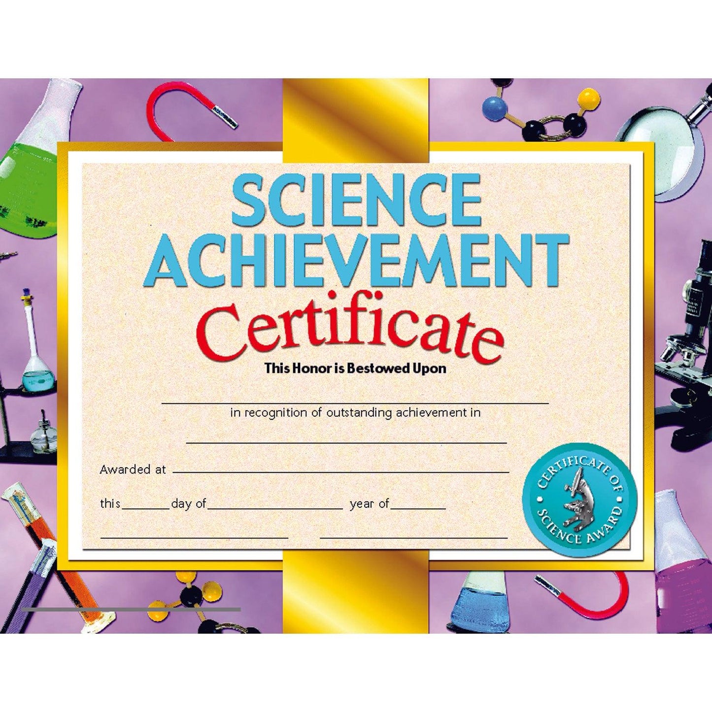 Science Achievement Certificate, 30 Per Pack, 3 Packs - Loomini