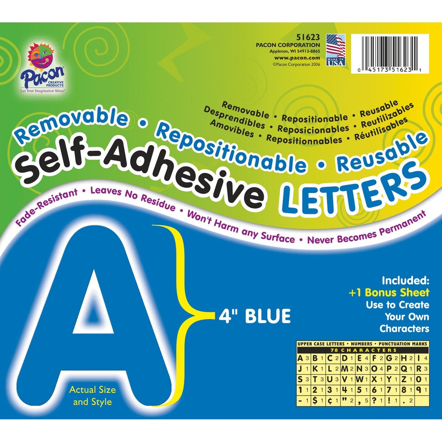 Self-Adhesive Letters, Blue, Puffy Font, 4", 78 Characters Per Pack, 2 Packs - Loomini