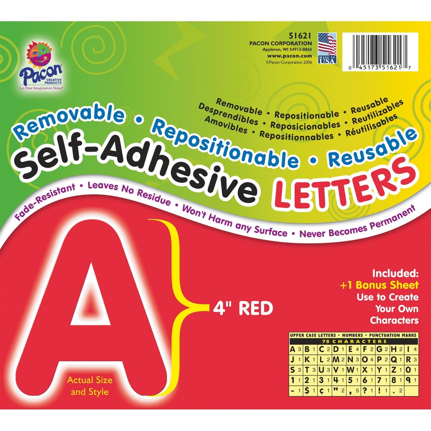 Self-Adhesive Letters, Red, Puffy Font, 4", 78 Characters Per Pack, 2 Packs - Loomini