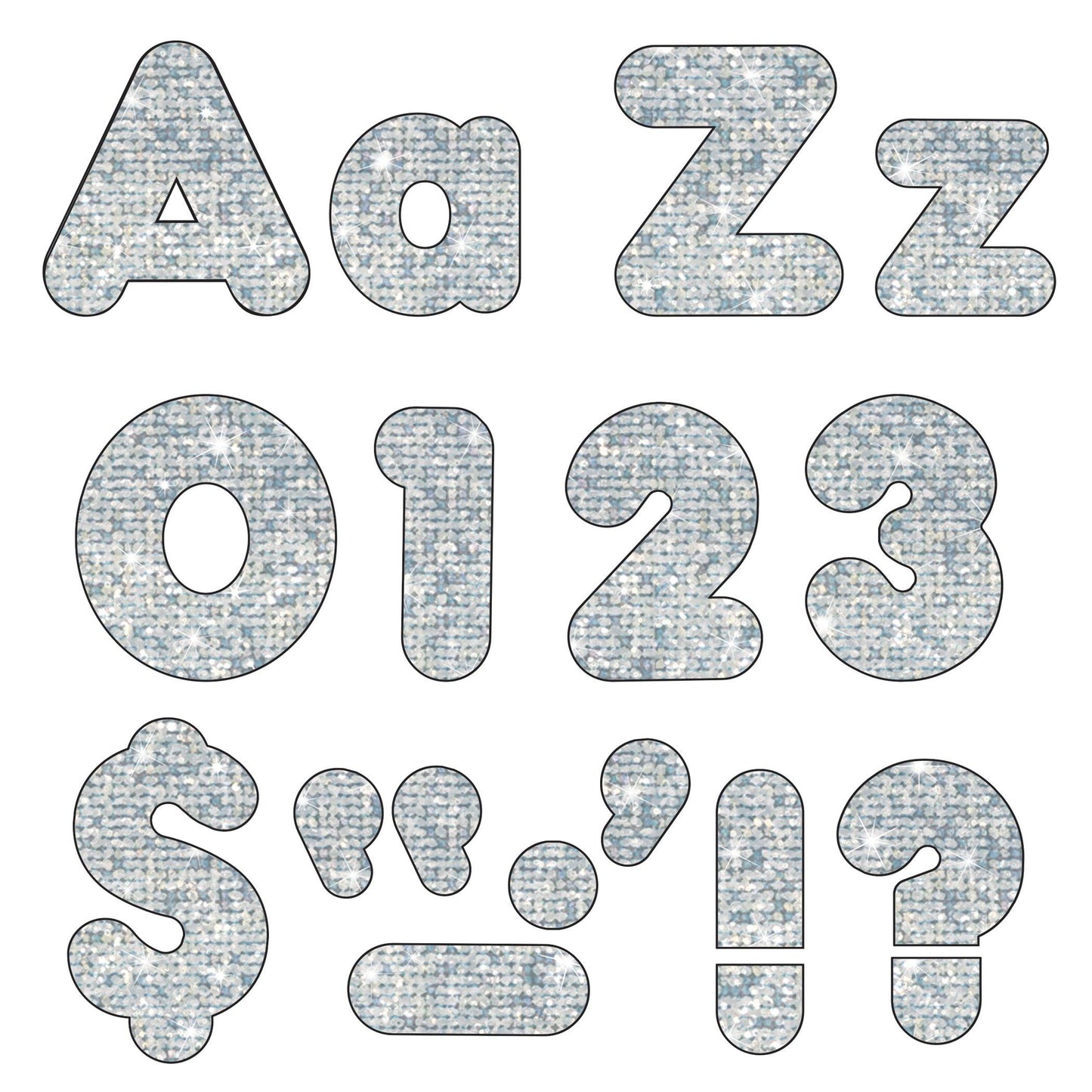 Silver Sparkle 4" Casual Combo Ready Letters® - Loomini