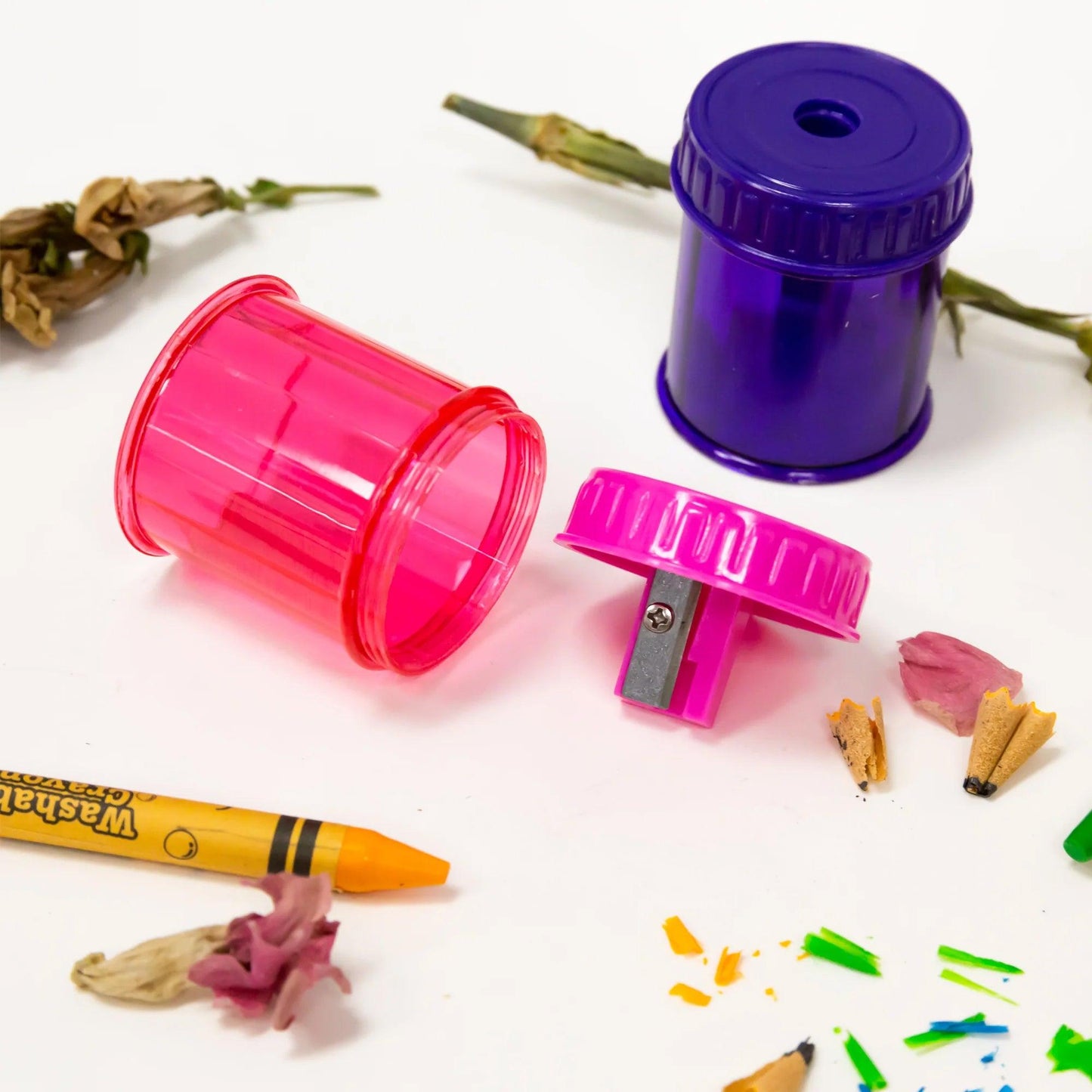 Single Hole Sharpener with Round Receptacle, Assorted Colors, Pack of 24 - Loomini