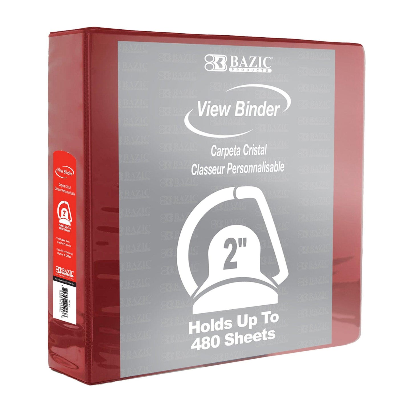 Slant D Ring View Binder with 2 Pockets, 2", Burgundy, Pack of 6 - Loomini