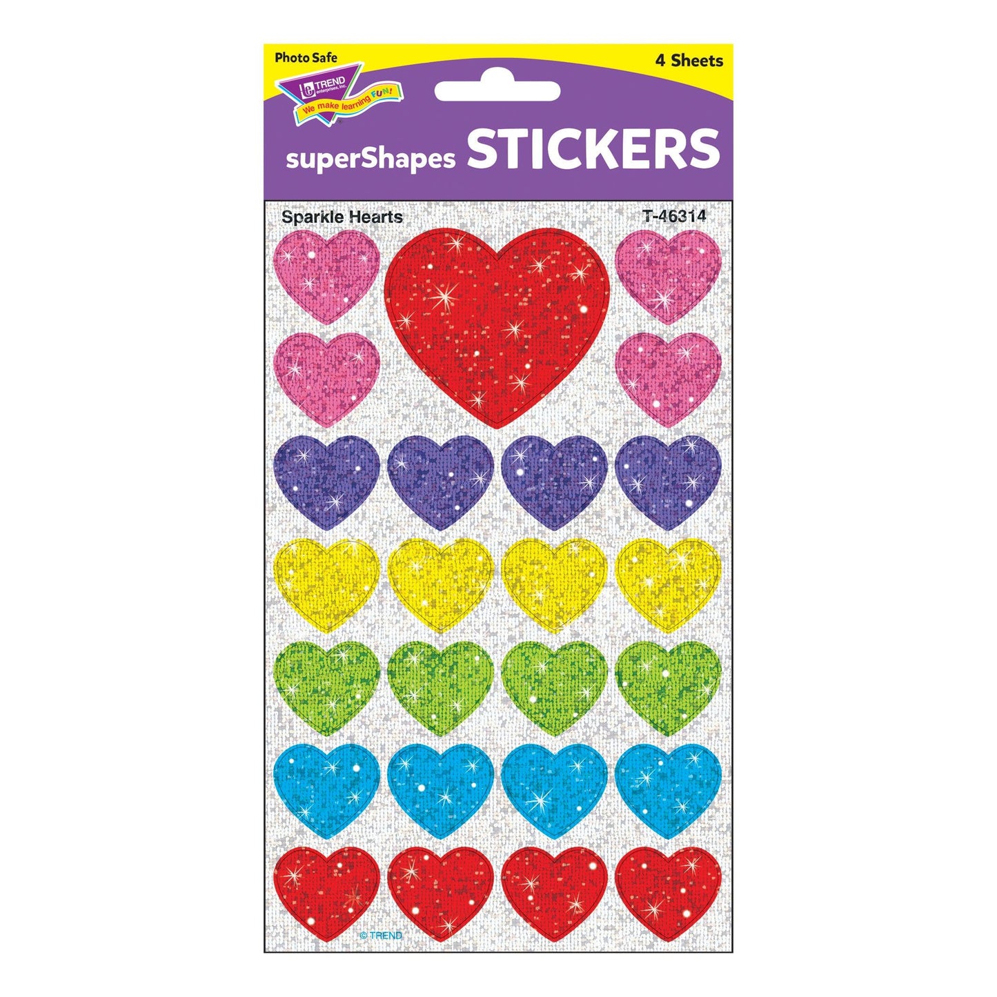 Sparkle Hearts superShapes Stickers-Sparkle, 100 Per Pack, 6 Packs - Loomini