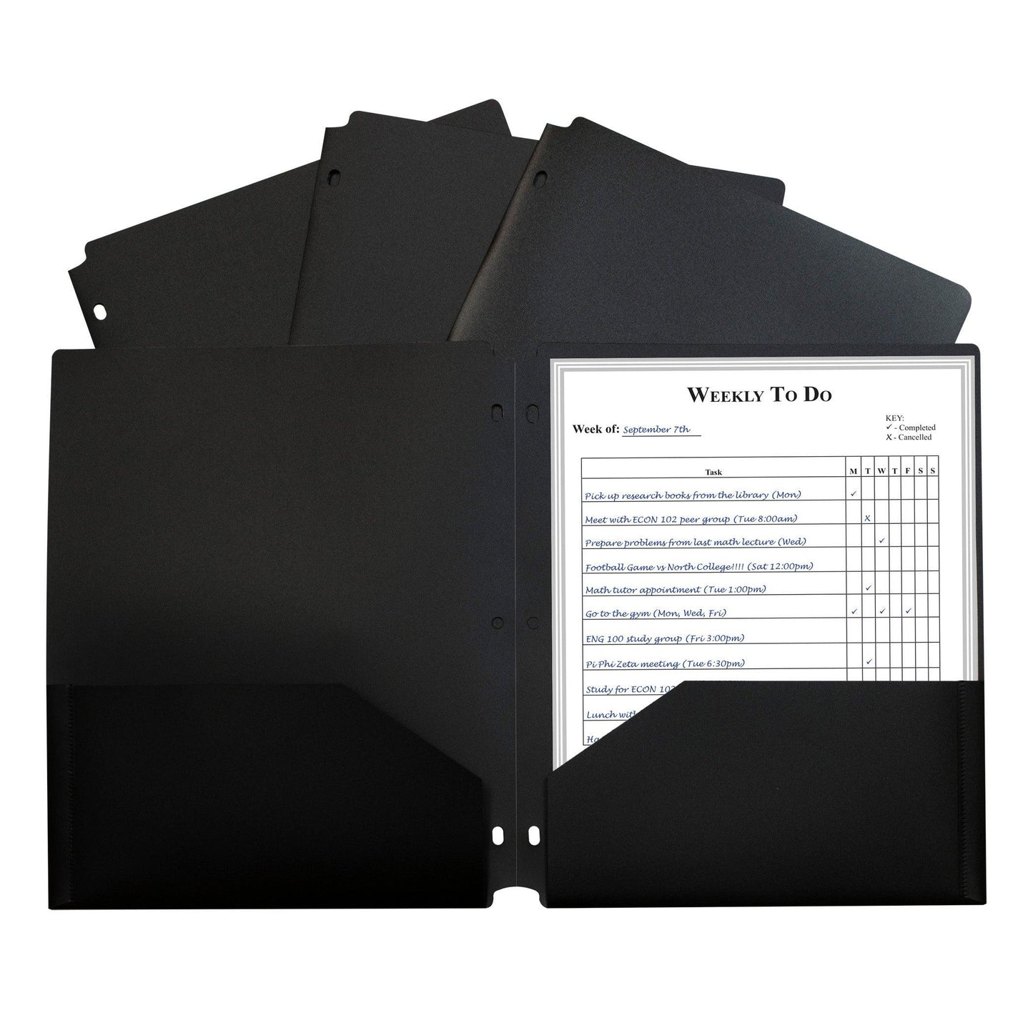 Two-Pocket Heavyweight Poly Portfolio Folder with Three-Hole Punch, Black, Pack of 12 - Loomini