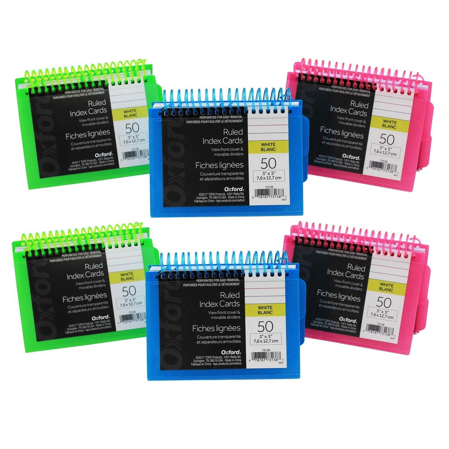 View Front Spiral Index Cards 3" x 5" Poly Cover, Pack of 6 - Loomini