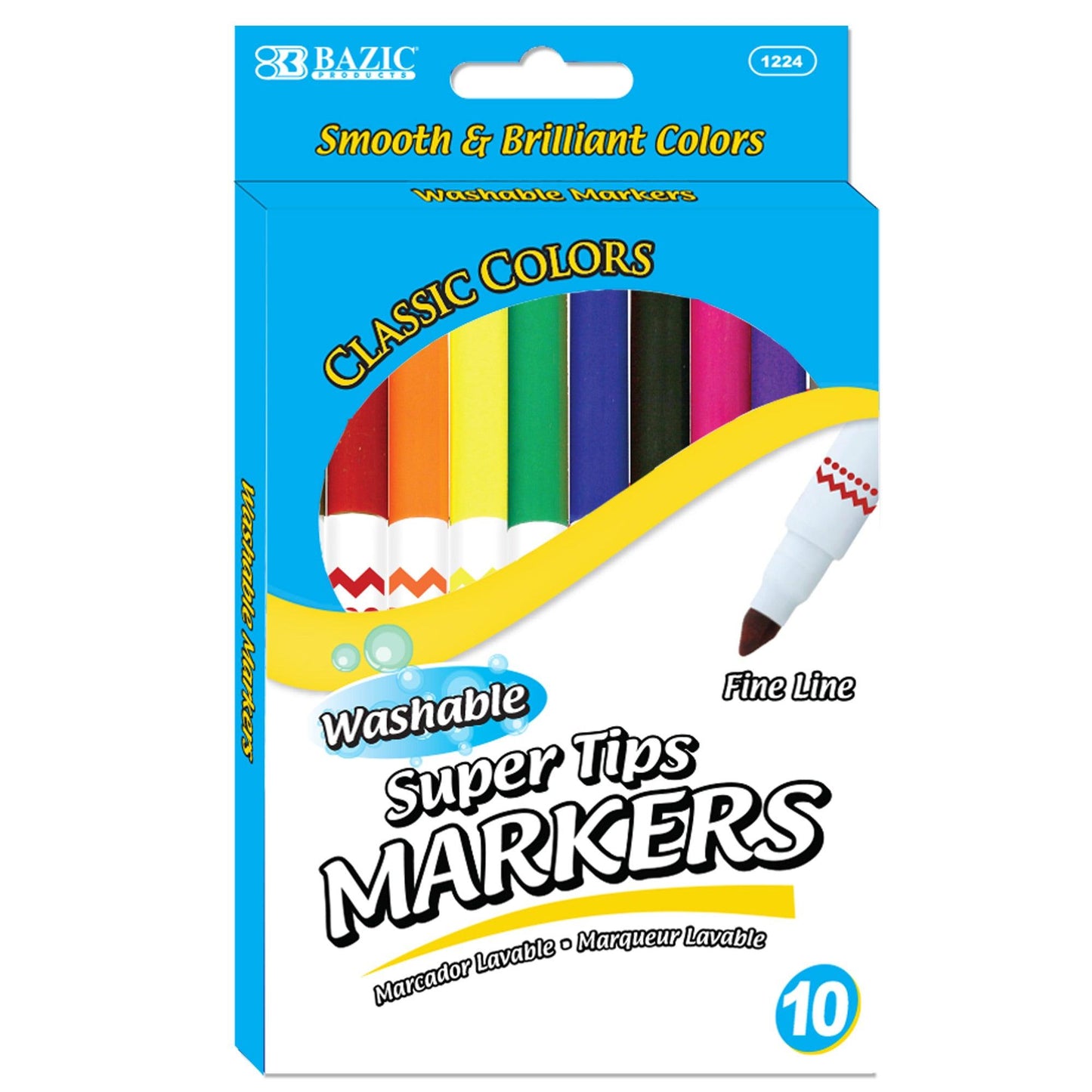 Washable Markers, Super Tip, 10 Per Pack, 12 Packs - Loomini