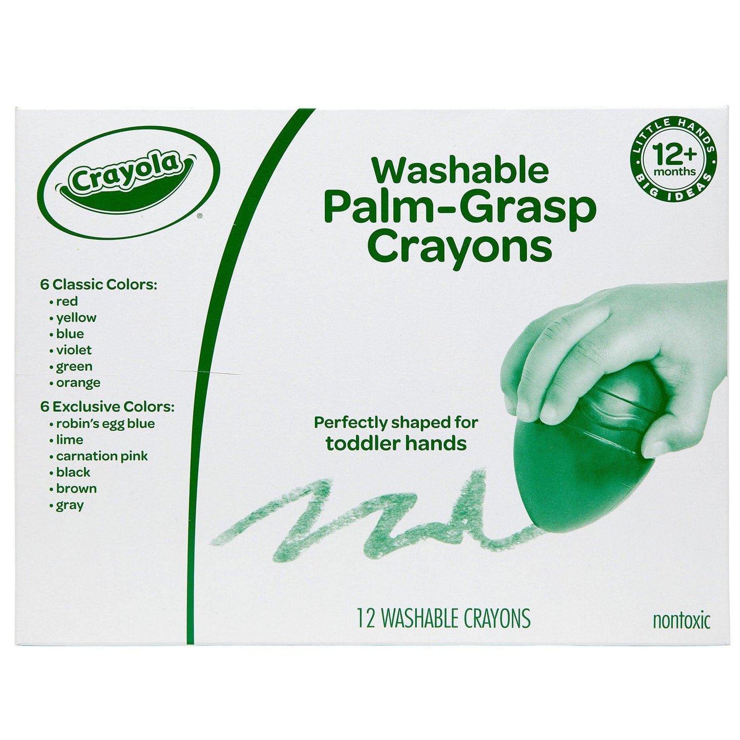 Washable Palm-Grasp Crayons, Pack of 12 - Loomini