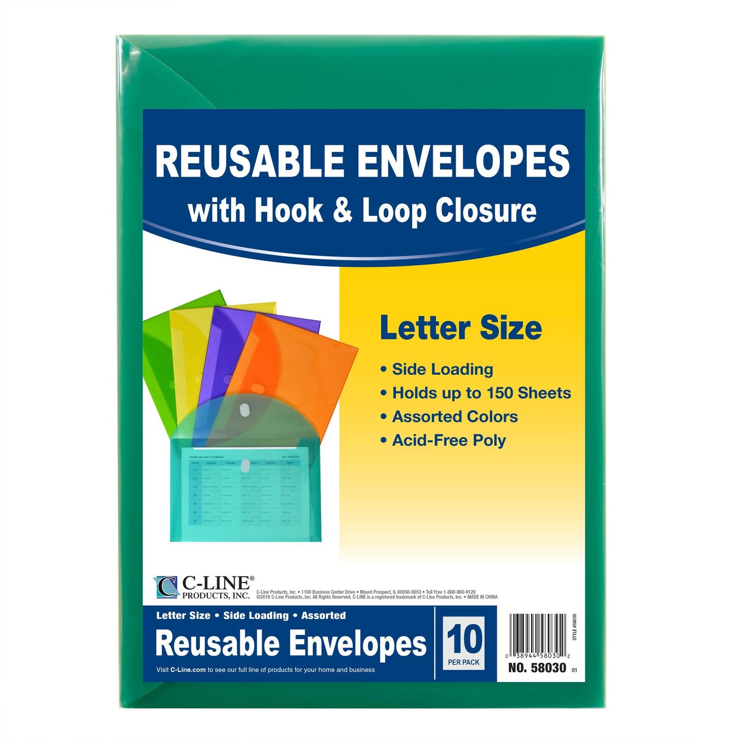XL Reusable Envelopes, Hook and Loop Closure, 8 1/2 x 11, Assorted Colors, 10 Per Pack, 2 Packs - Loomini