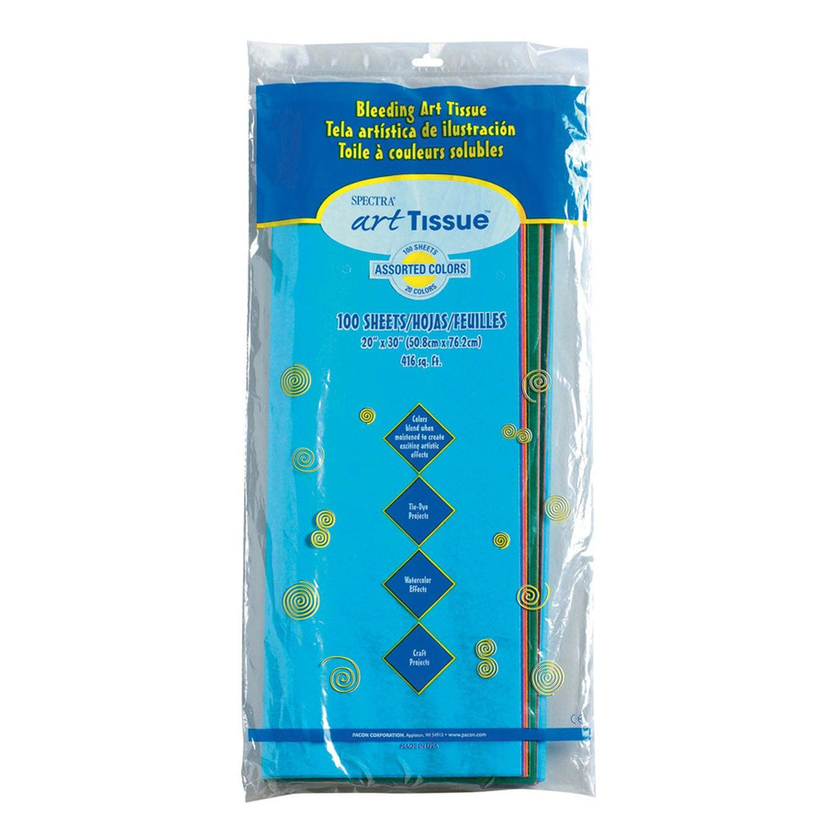 Deluxe Bleeding Art Tissue, 20 Assorted Colors, 20" x 30", 100 Sheets - Loomini