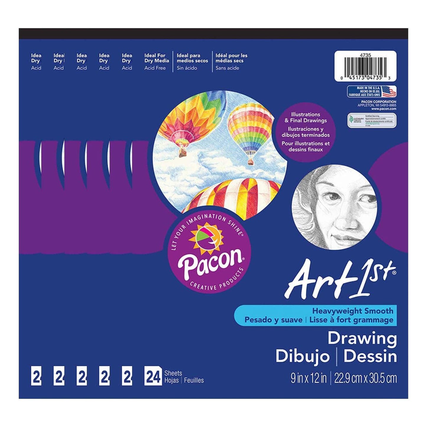 Drawing Paper Pad, Heavyweight, 9" x 12", 24 Sheets Per Pad, Pack of 6 - Loomini