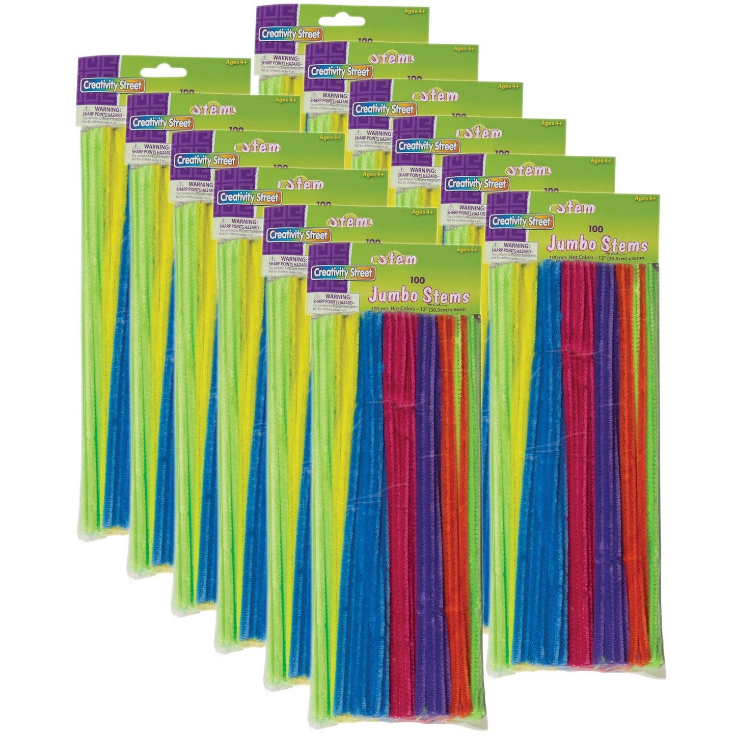 Jumbo Stems, Hot Assorted Colors, 12" x 6 mm, 100 Per Pack, 12 Packs - Loomini